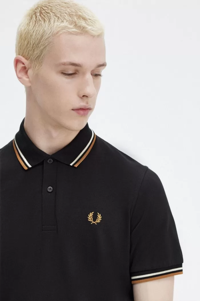 Fred Perry M12 Men’s Shirt Black Oatmeal Dark Coffee WDLSY4976