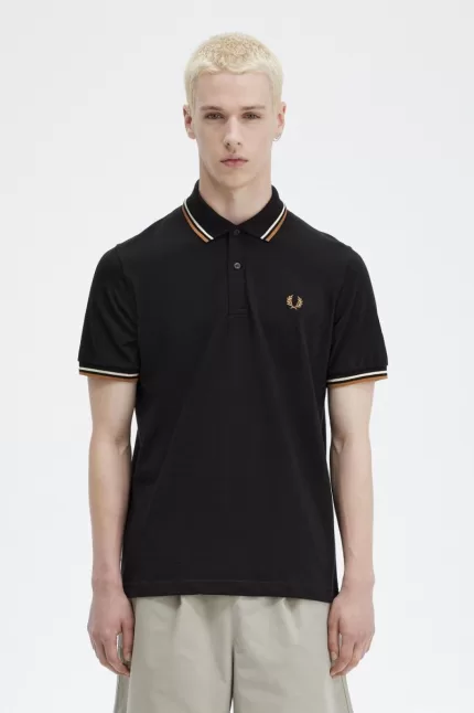 Fred Perry M12 Men’s Shirt Black Oatmeal Dark Coffee WDLSY4976