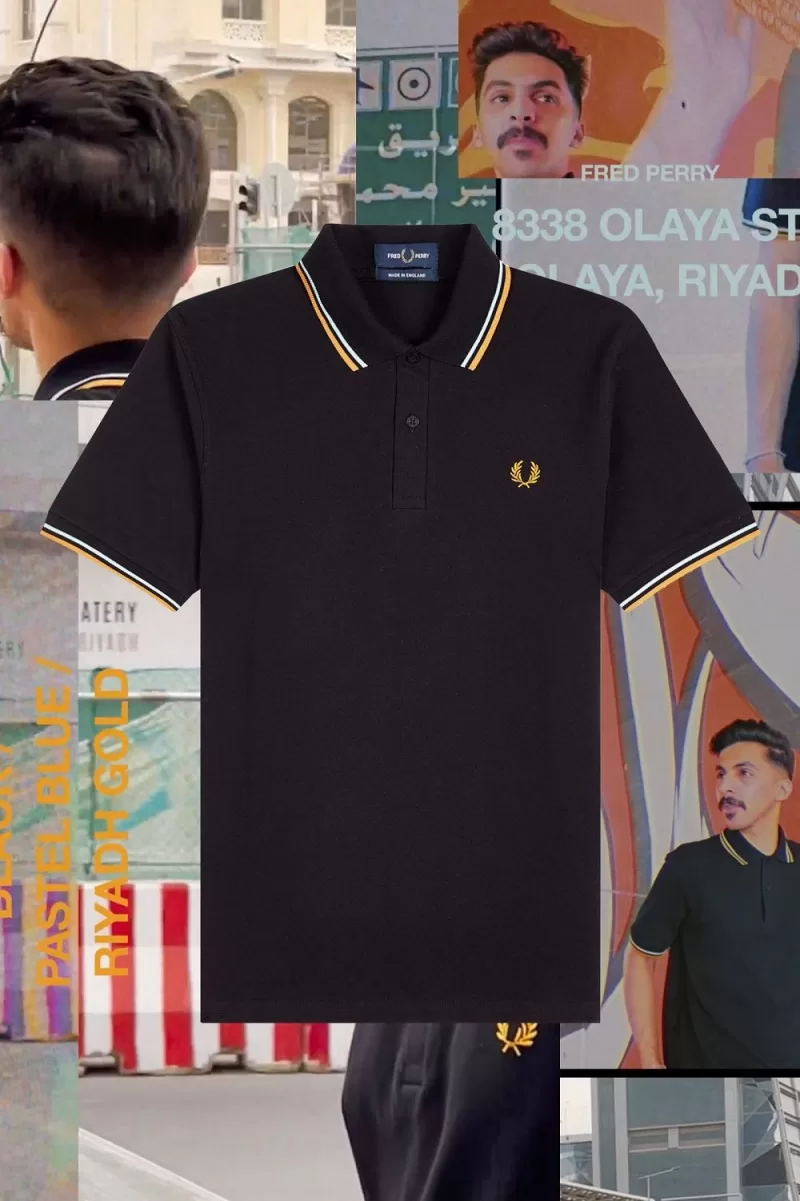 Fred Perry M12 Mens Shirt Black Pastel B 818 1 ZOOM - Fred Perry M12 Men's Shirt Black Pastel Blue Riyadh Gold AWVZE8275