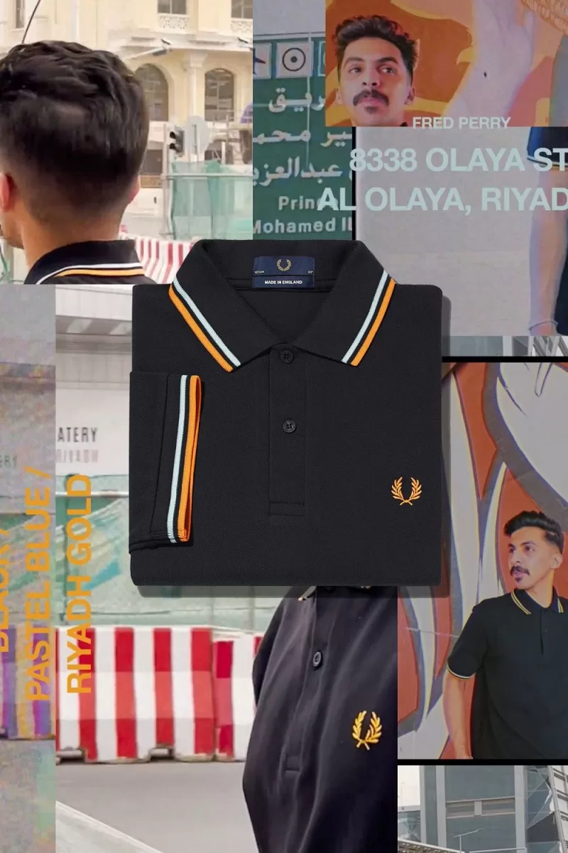 Fred Perry M12 Mens Shirt Black Pastel B 818 ZOOM - Fred Perry M12 Men's Shirt Black Pastel Blue Riyadh Gold AWVZE8275