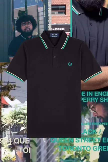 Fred Perry M12 Men’s Shirt Black Queen Street Toronto Green EQHTS1904