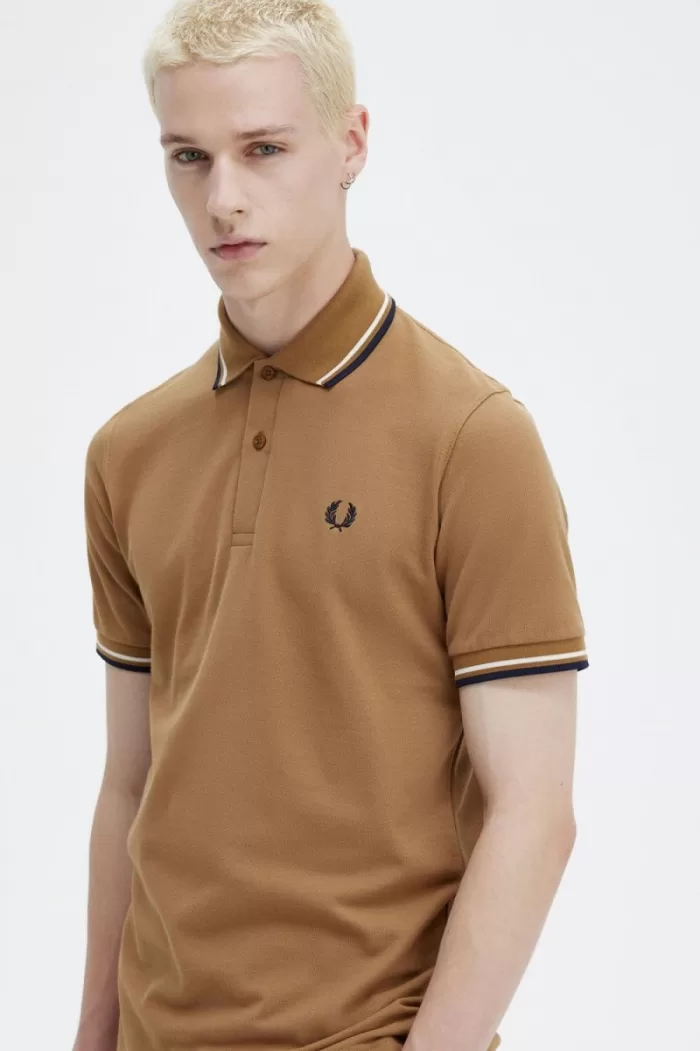 Fred Perry M12 Men’s Shirt Dark Coffee Beige Navy PJUWH2957