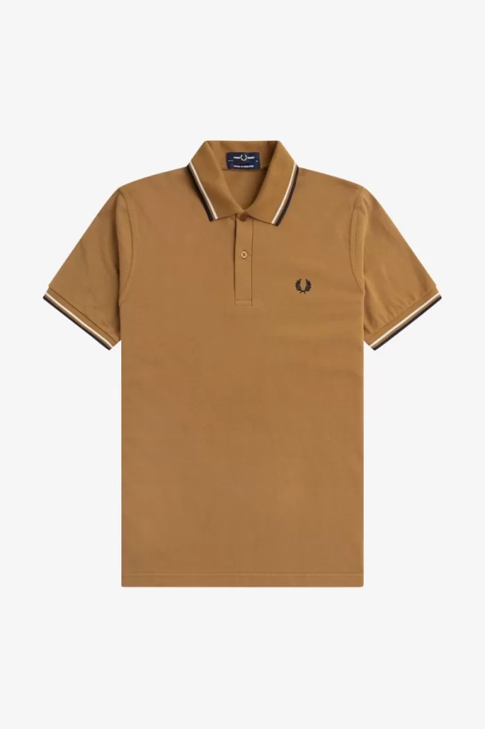 Fred Perry M12 Men’s Shirt Dark Coffee Beige Navy PJUWH2957