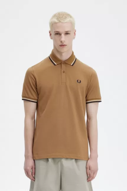 Fred Perry M12 Men’s Shirt Dark Coffee Beige Navy PJUWH2957