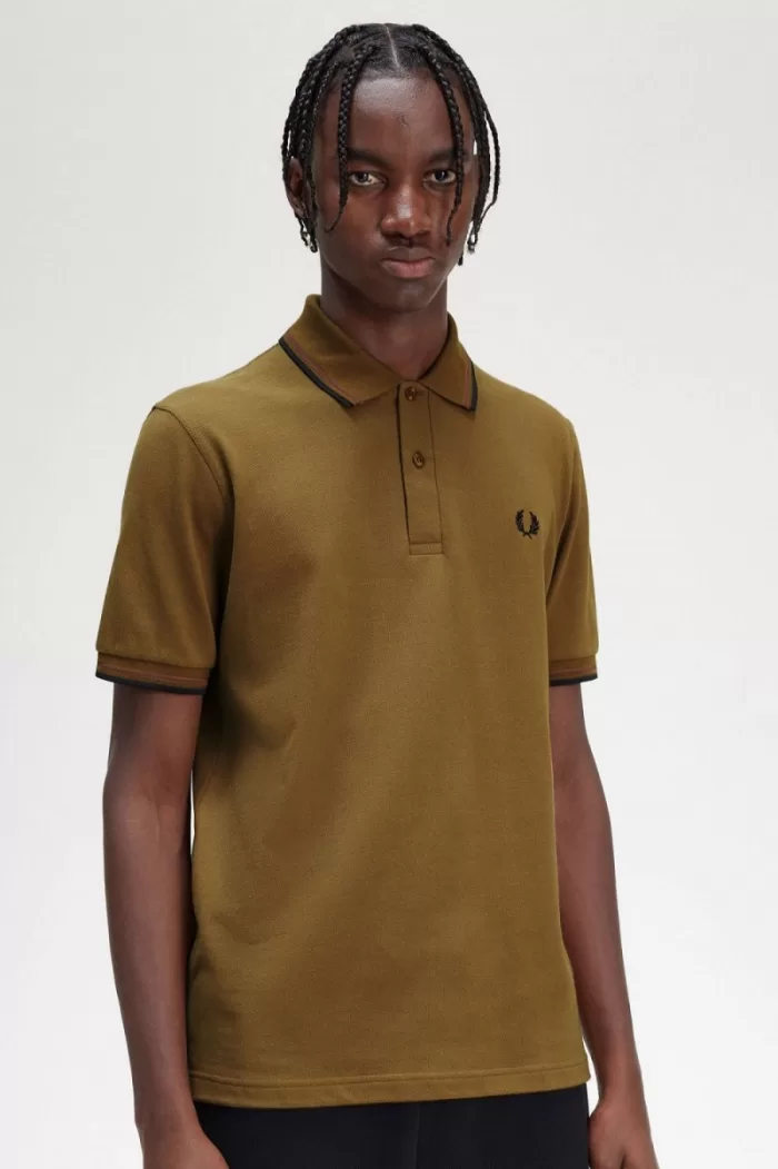 Fred Perry M12 Men’s Shirt Dark Coffee Whisky Brown Black HEWUZ2963