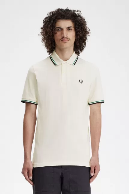 Fred Perry M12 Men’s Shirt Light Beige Green Black FQTRP9456