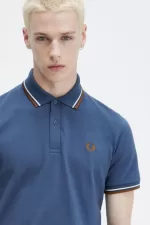 Fred Perry M12 Men’s Shirt Midnight Blue Beige Dark Coffee IQKVD5306