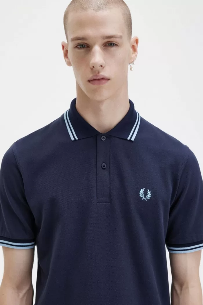 Fred Perry M12 Men’s Shirt Navy Aqua Aqua FGLQM1673