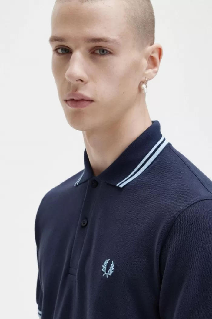 Fred Perry M12 Men’s Shirt Navy Aqua Aqua FGLQM1673