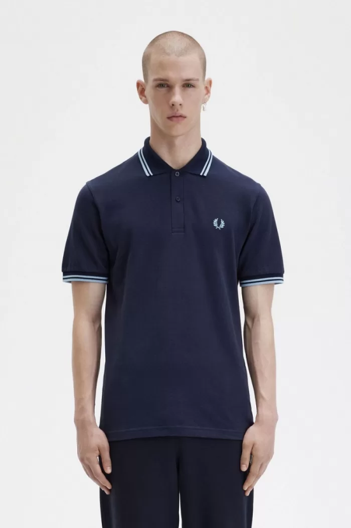 Fred Perry M12 Men’s Shirt Navy Aqua Aqua FGLQM1673