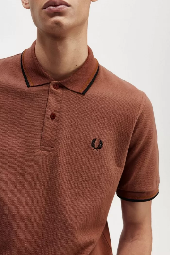 Fred Perry M12 Men’s Shirt Whisky Brown Dark Coffee Black COQTP1048