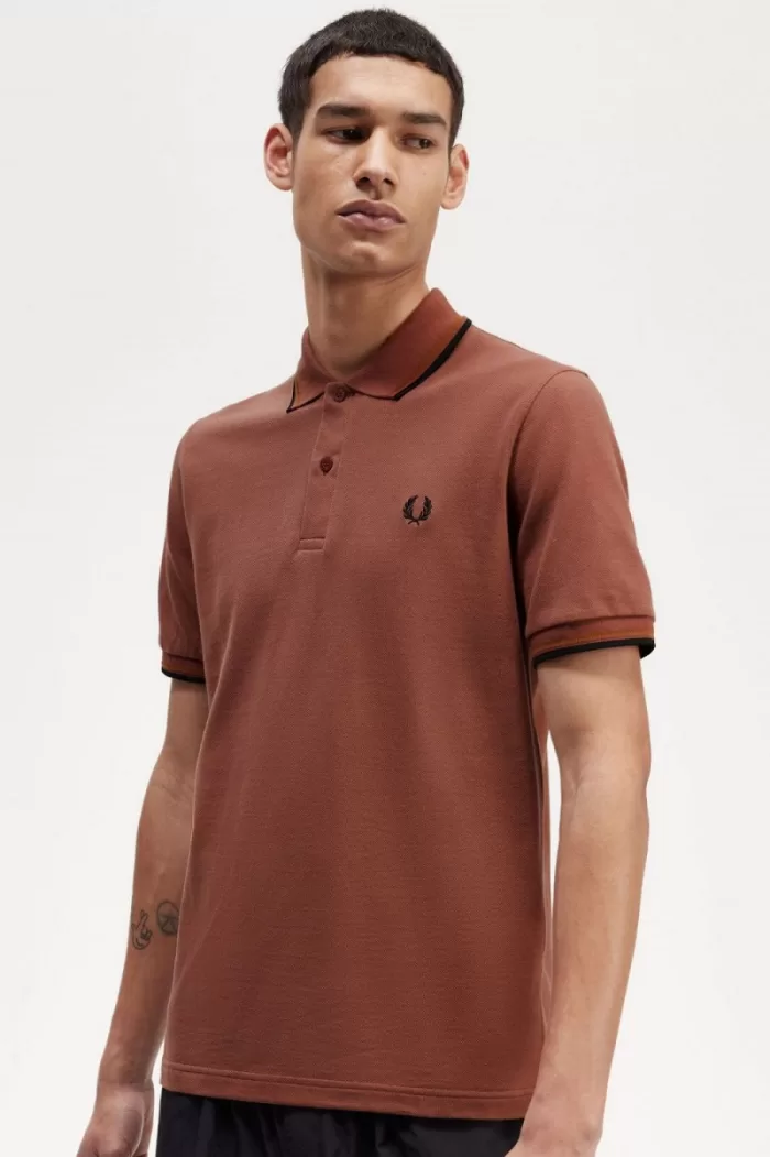 Fred Perry M12 Men’s Shirt Whisky Brown Dark Coffee Black COQTP1048