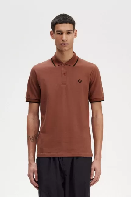 Fred Perry M12 Men’s Shirt Whisky Brown Dark Coffee Black COQTP1048