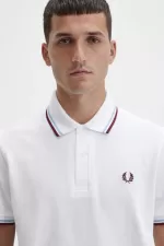 Fred Perry M12 Men’s Shirt White Aqua Maroon TOFPB0971