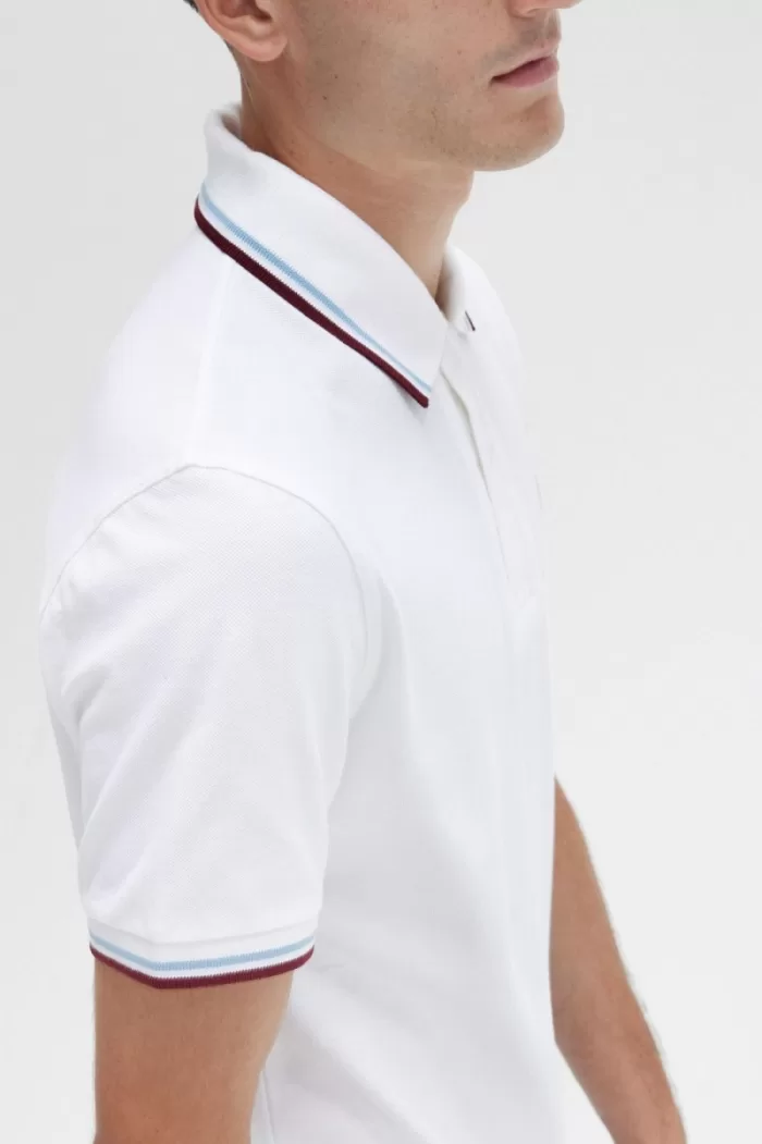 Fred Perry M12 Men’s Shirt White Aqua Maroon TOFPB0971