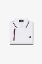 Fred Perry M12 Men’s Shirt White Aqua Maroon TOFPB0971