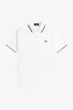 Fred Perry M12 Men’s Shirt White Aqua Maroon TOFPB0971