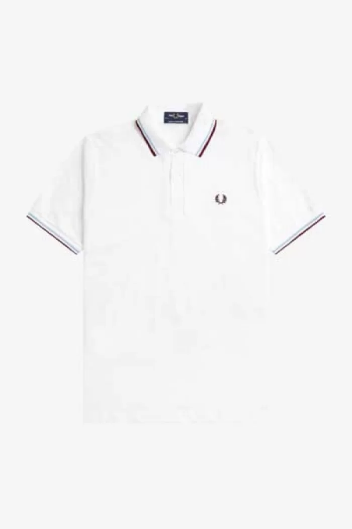 Fred Perry M12 Men’s Shirt White Aqua Maroon TOFPB0971