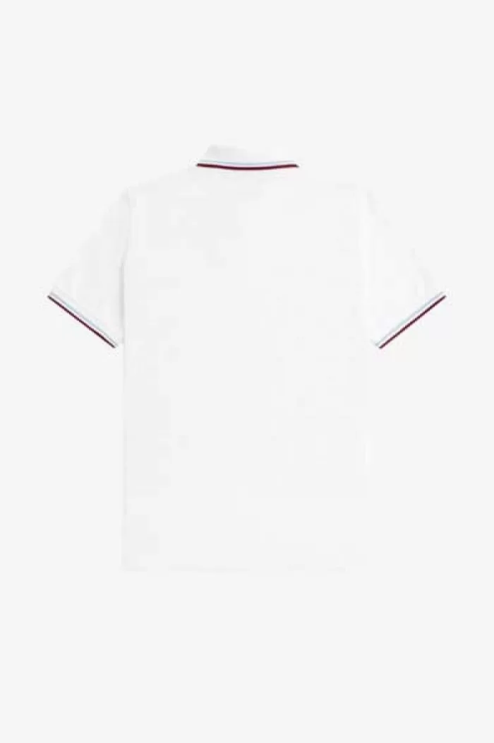 Fred Perry M12 Men’s Shirt White Aqua Maroon TOFPB0971