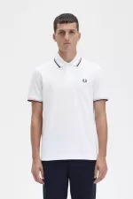 Fred Perry M12 Men’s Shirt White Aqua Maroon TOFPB0971