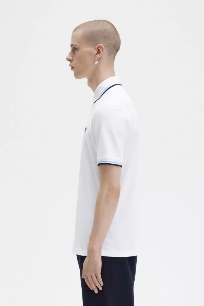 Fred Perry M12 Men’s Shirt White Aqua Navy VWEST8156