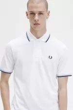 Fred Perry M12 Men’s Shirt White Aqua Navy VWEST8156