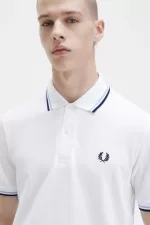 Fred Perry M12 Men’s Shirt White Aqua Navy VWEST8156