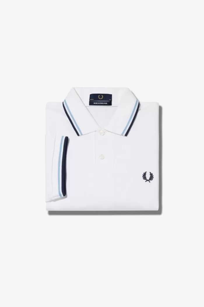 Fred Perry M12 Men’s Shirt White Aqua Navy VWEST8156