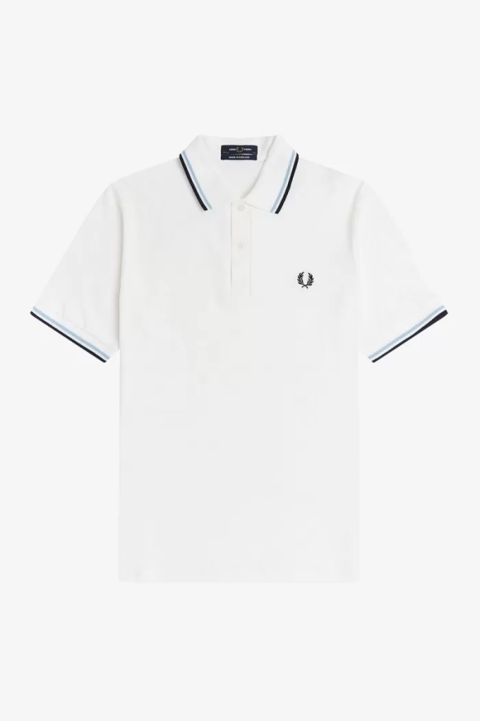 Fred Perry M12 Men’s Shirt White Aqua Navy VWEST8156