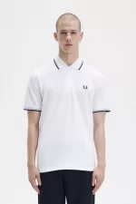 Fred Perry M12 Men’s Shirt White Aqua Navy VWEST8156