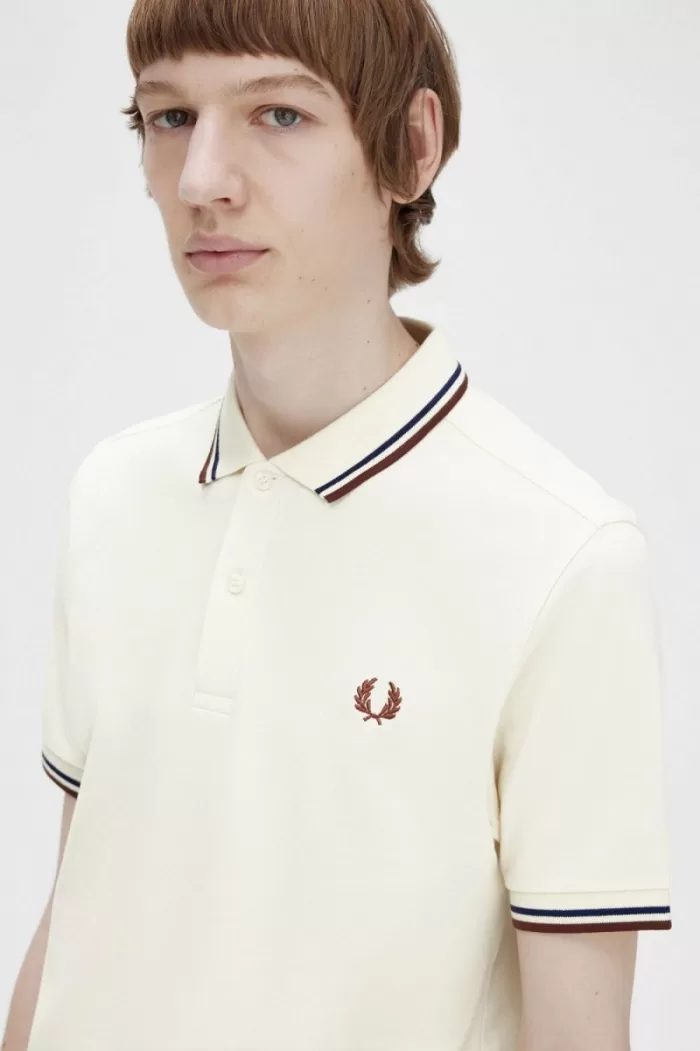 Fred Perry M3600 Men’s Shirt Beige French Navy Whisky Brown ALECP3964