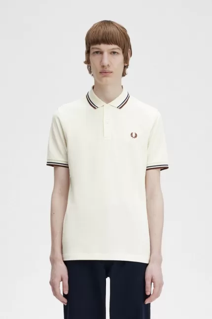 Fred Perry M3600 Men’s Shirt Beige French Navy Whisky Brown ALECP3964