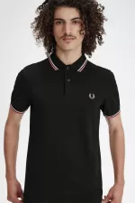 Fred Perry M3600 Men’s Shirt Black Beige Dusty Rose Pink UKCIJ7931