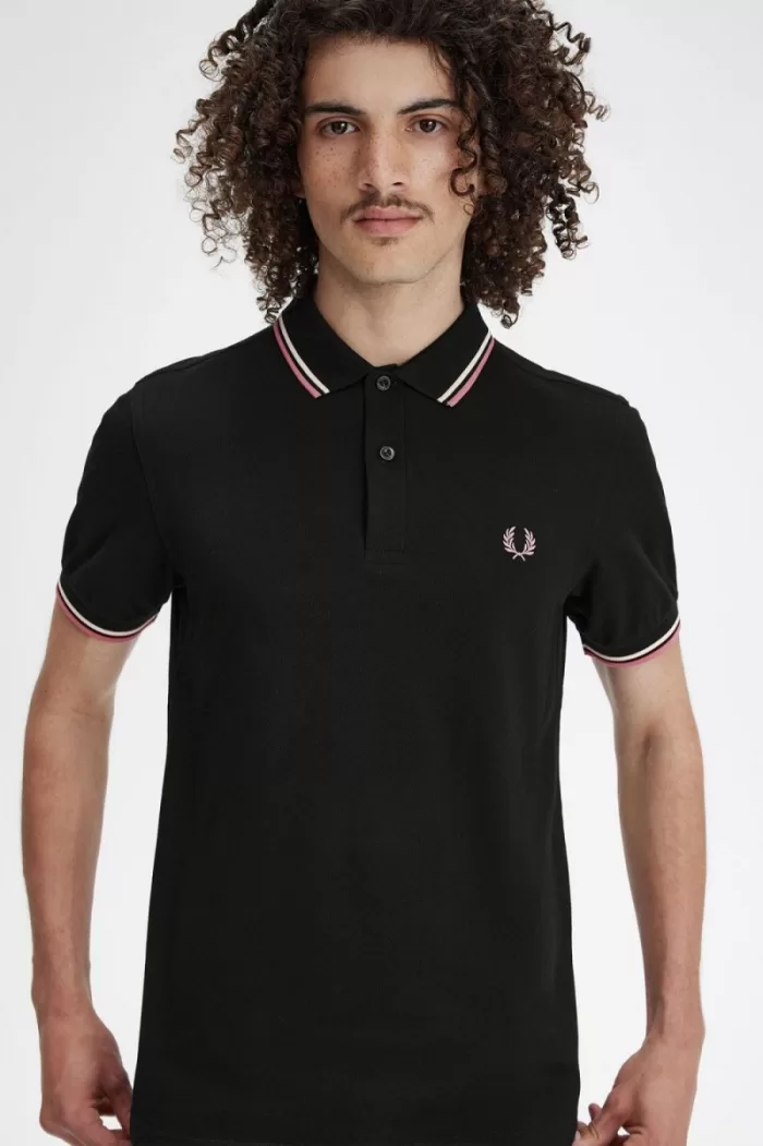 Fred Perry M3600 Men’s Shirt Black Beige Dusty Rose Pink UKCIJ7931