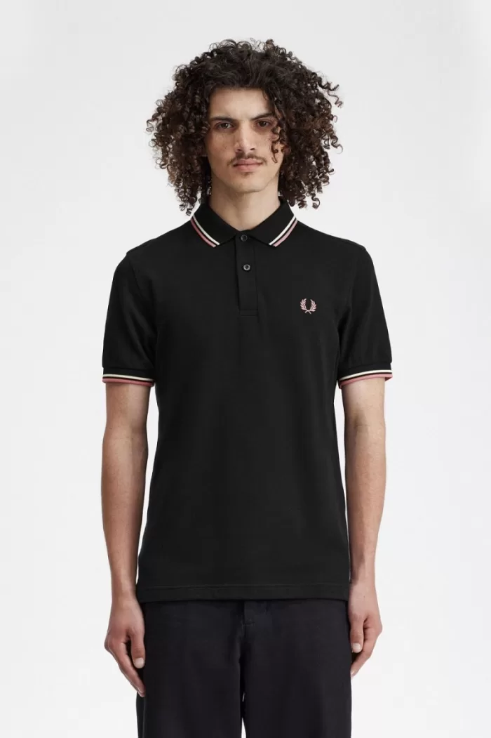 Fred Perry M3600 Men’s Shirt Black Beige Dusty Rose Pink UKCIJ7931