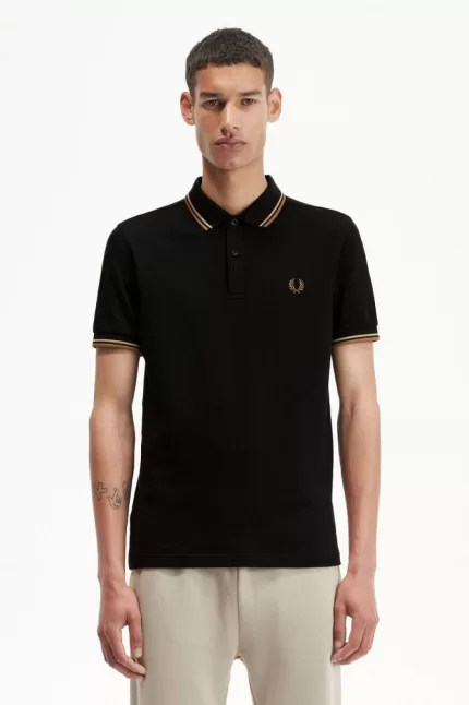 Fred Perry M3600 Men’s Shirt Black Green Brown ZNMUV7054