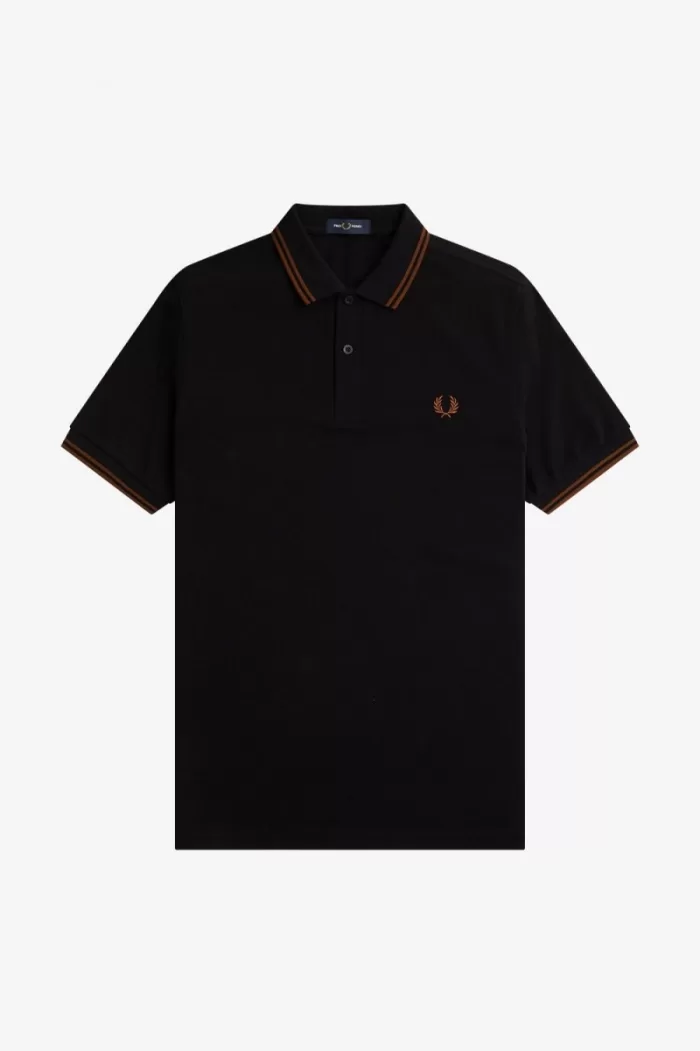 Fred Perry M3600 Men’s Shirt Black Whisky Brown ZXRBD2348