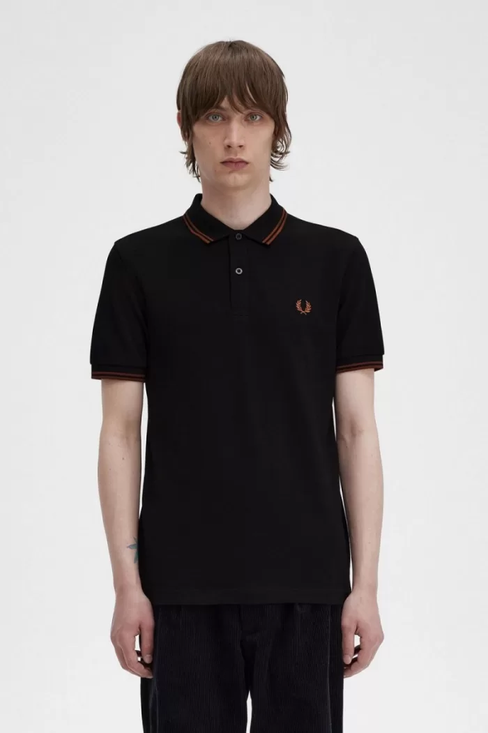 Fred Perry M3600 Men’s Shirt Black Whisky Brown ZXRBD2348