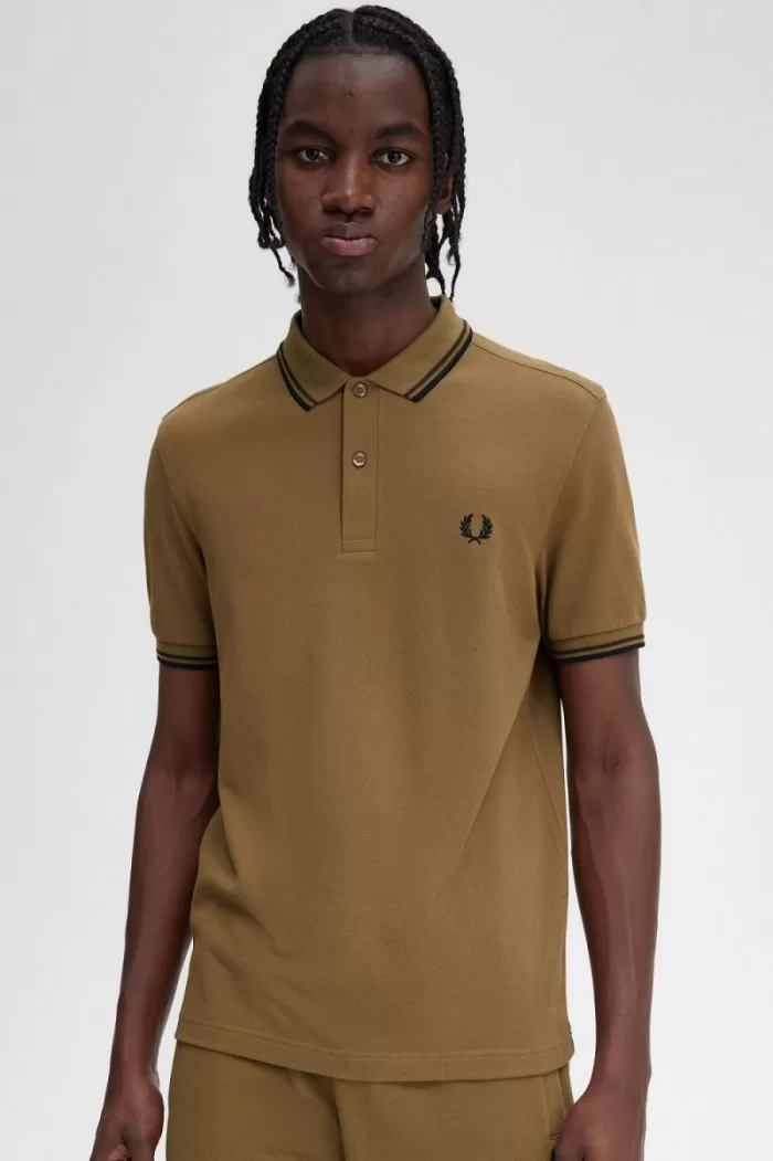 Fred Perry M3600 Men’s Shirt Brown Burnt Tobacco Black SXJZU2348