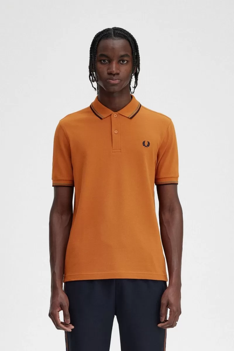 Fred Perry M3600 Mens Shirt Brown Field  131 ZOOM - Fred Perry M3600 Men's Shirt Brown Field Green Navy ZSNIV7069