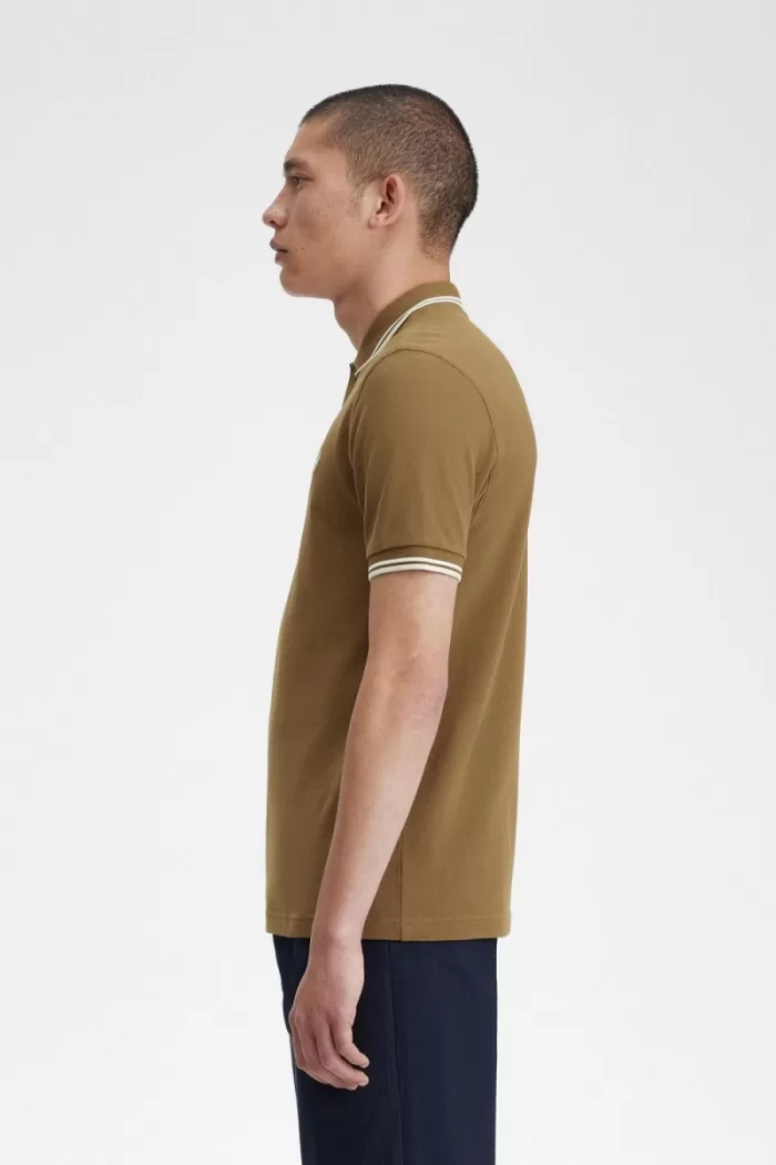 Fred Perry M3600 Men’s Shirt Brown Snow White Beige SMDJA1930