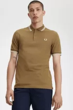 Fred Perry M3600 Men’s Shirt Brown Snow White Beige SMDJA1930