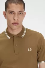 Fred Perry M3600 Men’s Shirt Brown Snow White Beige SMDJA1930