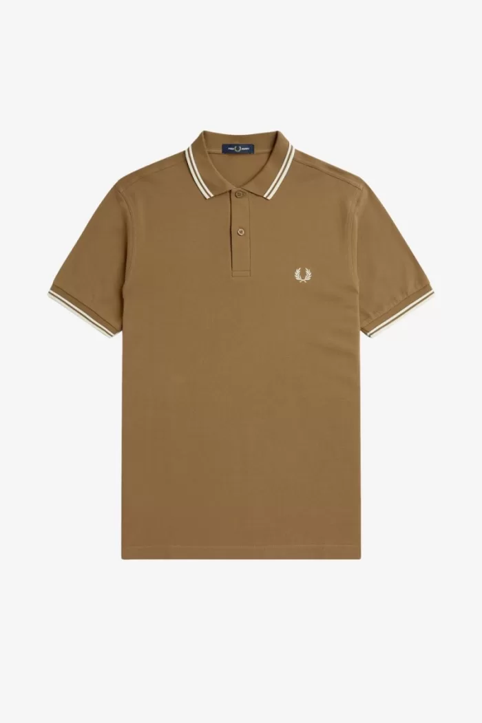 Fred Perry M3600 Men’s Shirt Brown Snow White Beige SMDJA1930