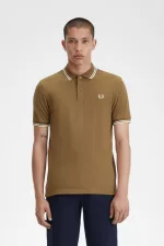 Fred Perry M3600 Men’s Shirt Brown Snow White Beige SMDJA1930