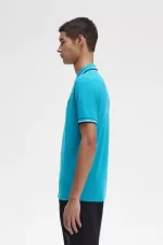 Fred Perry M3600 Men’s Shirt Cyber Blue Aqua Cream Black RIBAJ2439