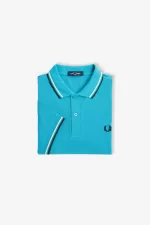 Fred Perry M3600 Men’s Shirt Cyber Blue Aqua Cream Black RIBAJ2439