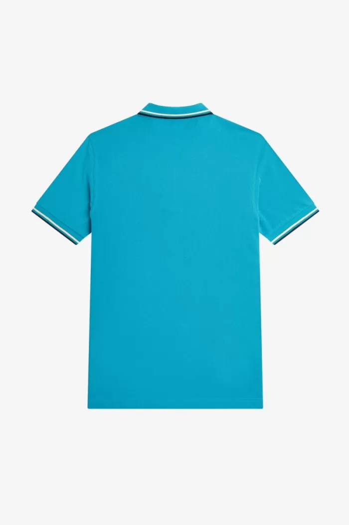 Fred Perry M3600 Men’s Shirt Cyber Blue Aqua Cream Black RIBAJ2439