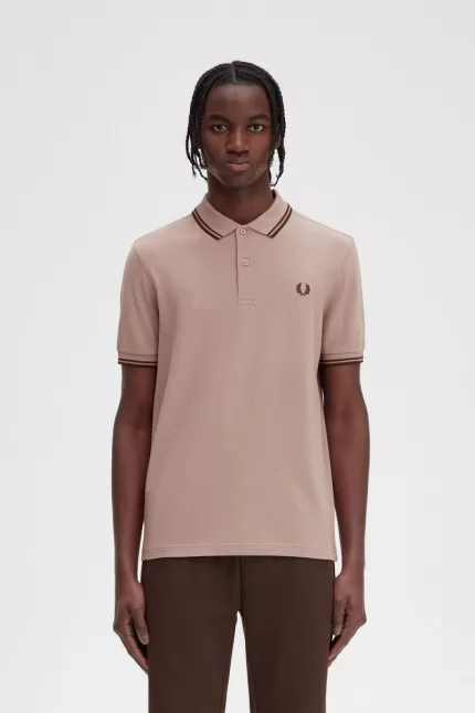 Fred Perry M3600 Men’s Shirt Dark Pink Burnt Tobacco CQMWB1923