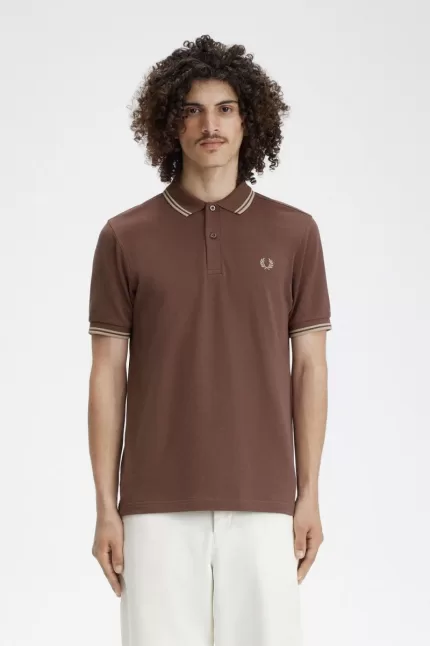 Fred Perry M3600 Men’s Shirt Dark Red Warm Grey IUZEV2361